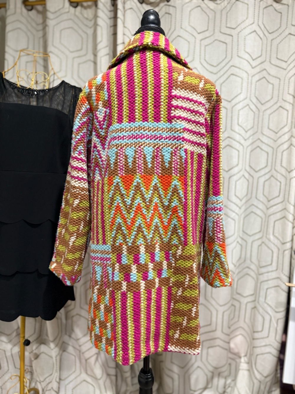 Tempo Paris Chunky Knit Boucle Coat Multi Color Fuchsia Size M/L - Picture 10 of 15